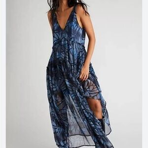 Free People Blue Patterned Maxi Dress